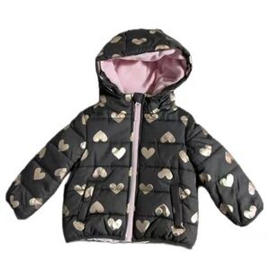 Carter's Black and Gold Hearts Winter Puffer Jacket (18 months)